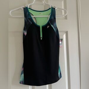Fila Black Tank with Mint Green Zip and Teal Accent Panels